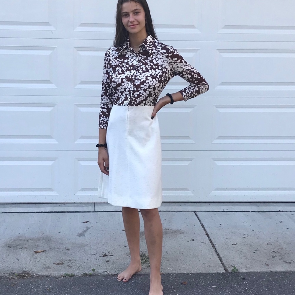 Vntg 1960s classic brown floral 2 piece set